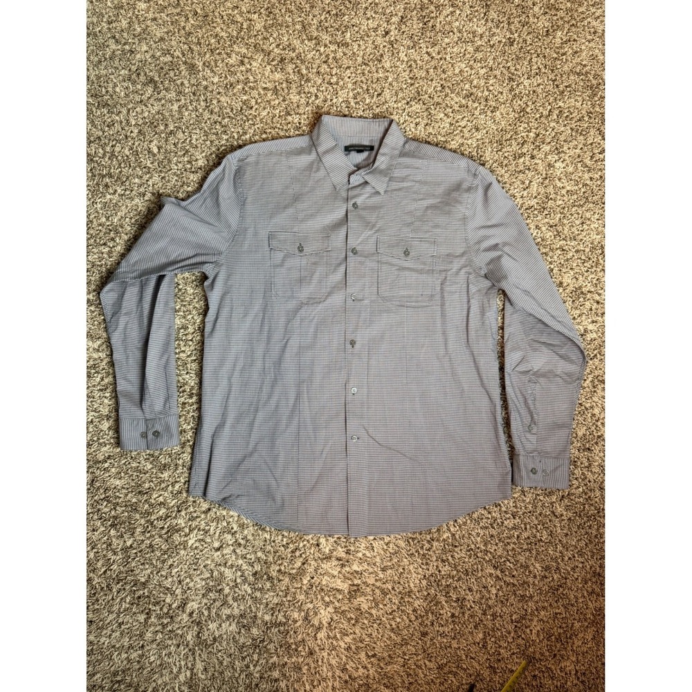 John Varvatos USA Mens XL Blue White Micro Check Button Down Shirt W932R2B
